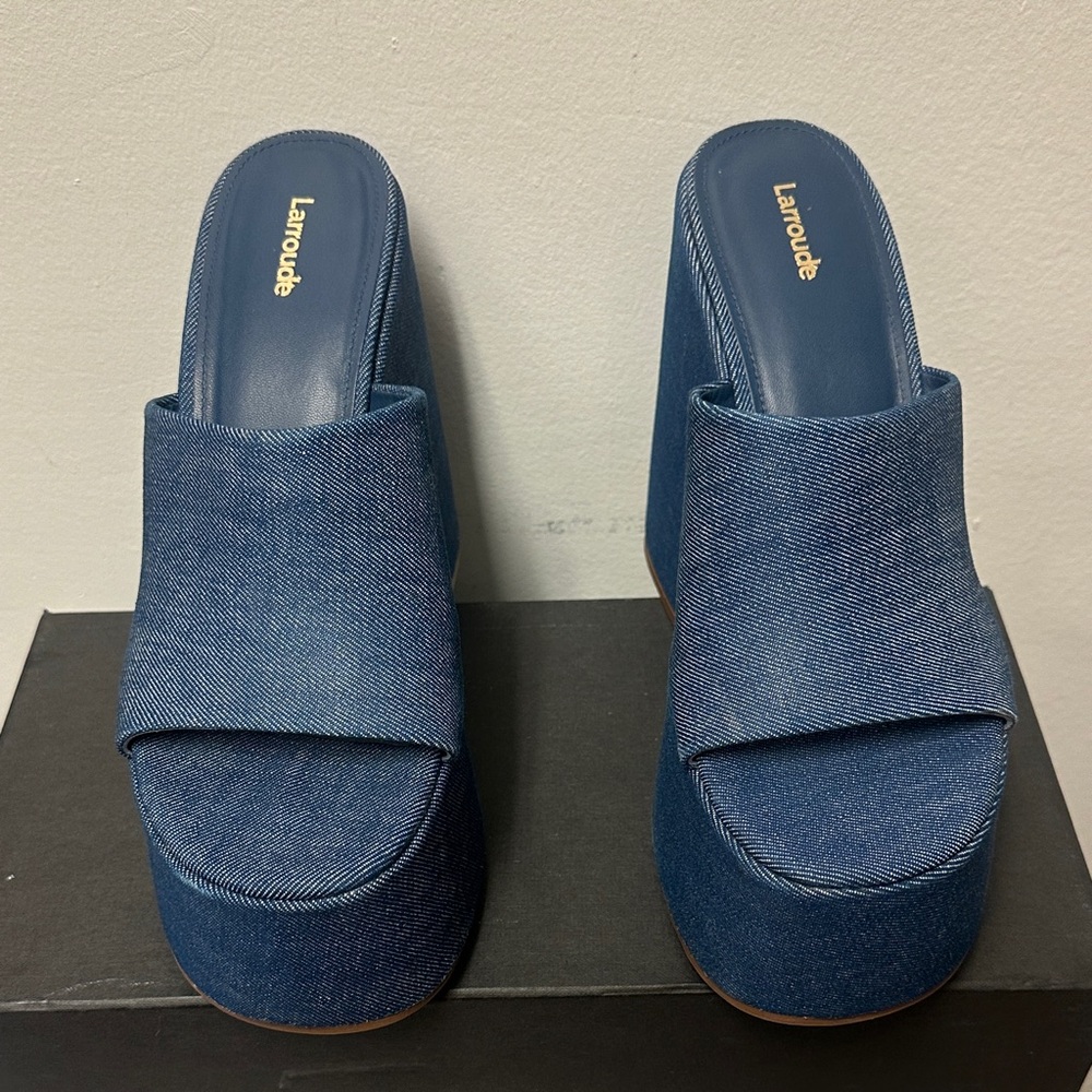 LARROUDE Women's Wanda Slip On
Platform Denim Slides In Blue Platform Sandals - Picture 16 of 16